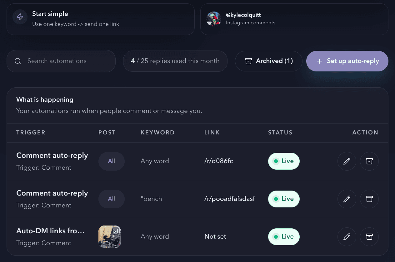 LinkStack social reply automation dashboard preview