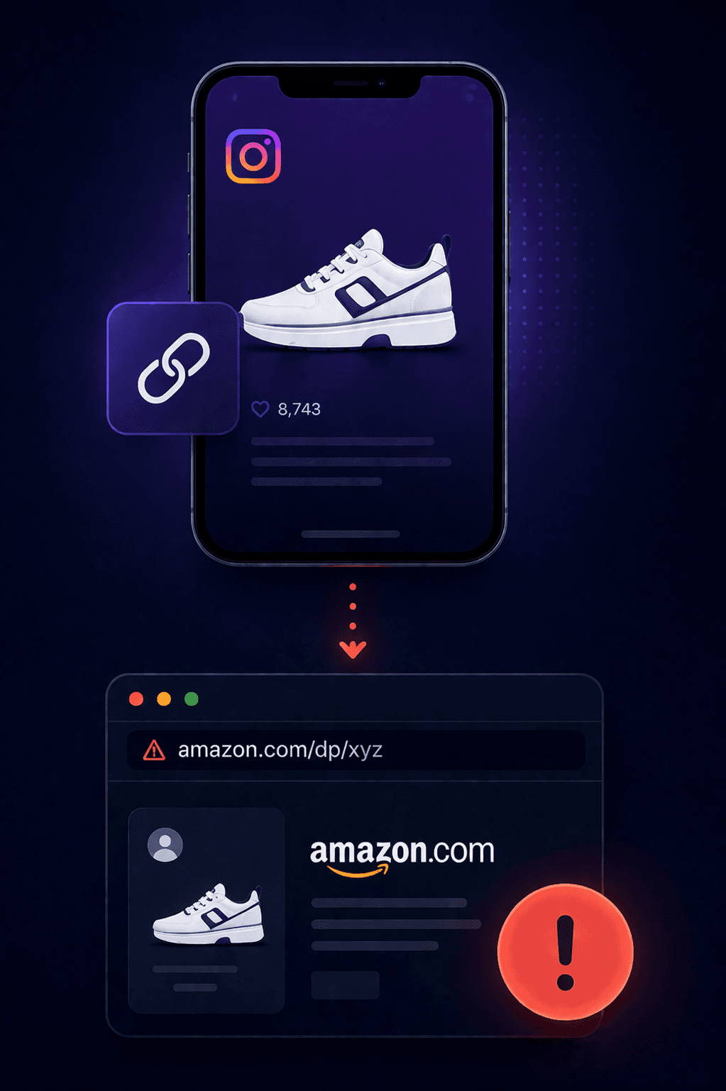 Instagram shoe click dropping into a weak Amazon browser path