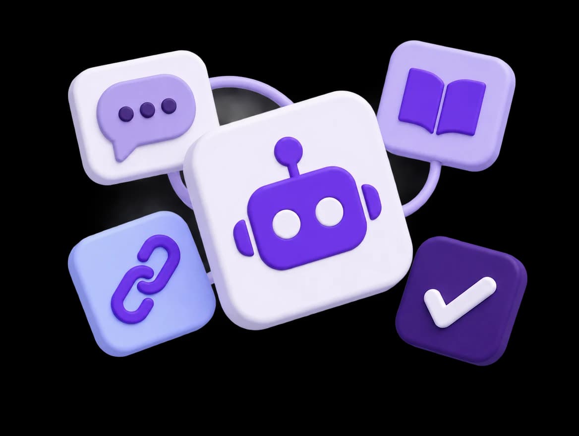 An AI agent connected to conversation, knowledge, links, and approval cards.