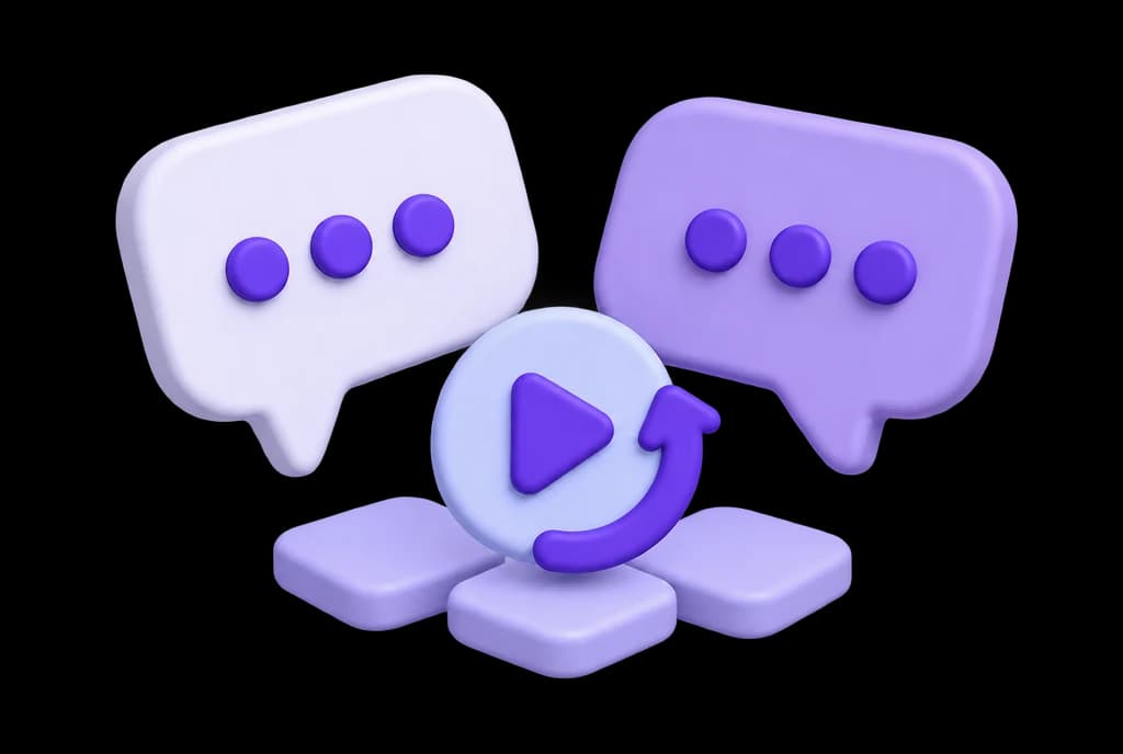 Two conversation bubbles with play and retry controls for testing an agent.