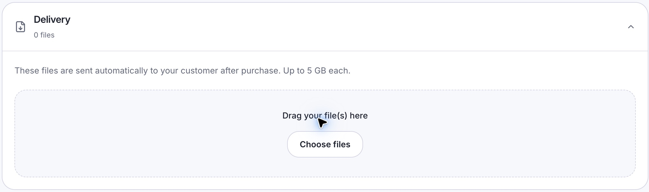 The Delivery section of LinkStack’s product editor with its Choose files button.