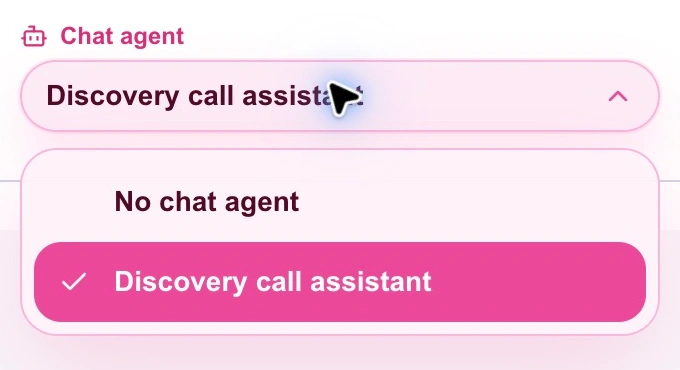 Chat agent selector in a Northline Coaching conversation, with Discovery call assistant assigned and No chat agent available.