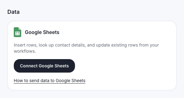 Google Sheets connection settings and Connect Google Sheets button.