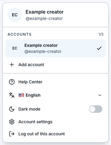Account menu showing the active account, one of five slots used, and Add account.