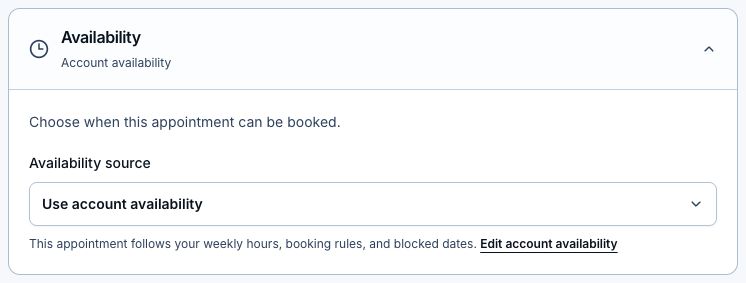 Availability section using the account schedule and linking to Edit account availability.