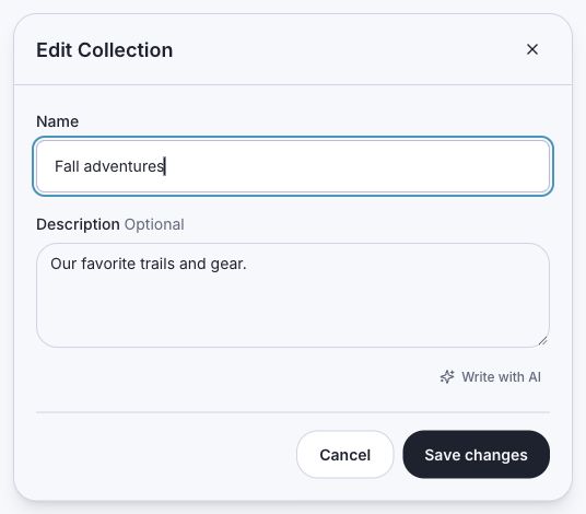 Edit Collection dialog with a sample name and description.